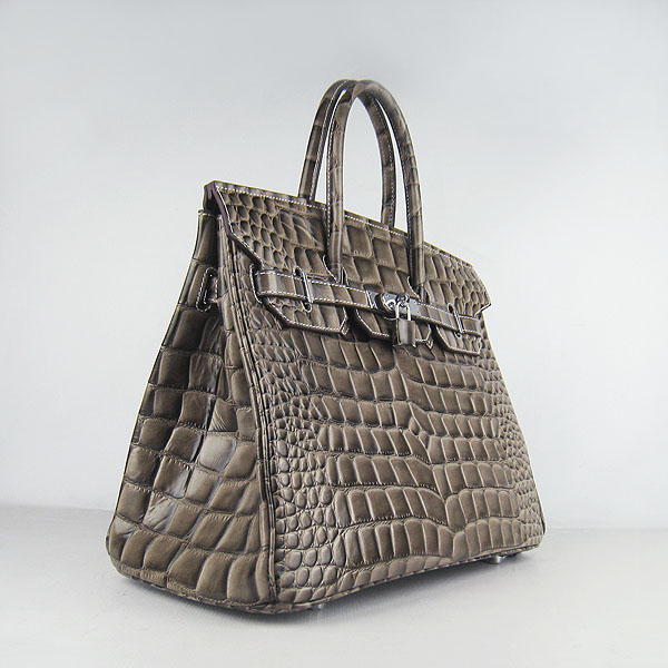 High Quality Fake Hermes Birkin 35CM Crocodile Veins Leather Bag Khaki 6089 - Click Image to Close